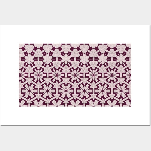 Burgundy geometric flowers Wall Art by Pacesyte